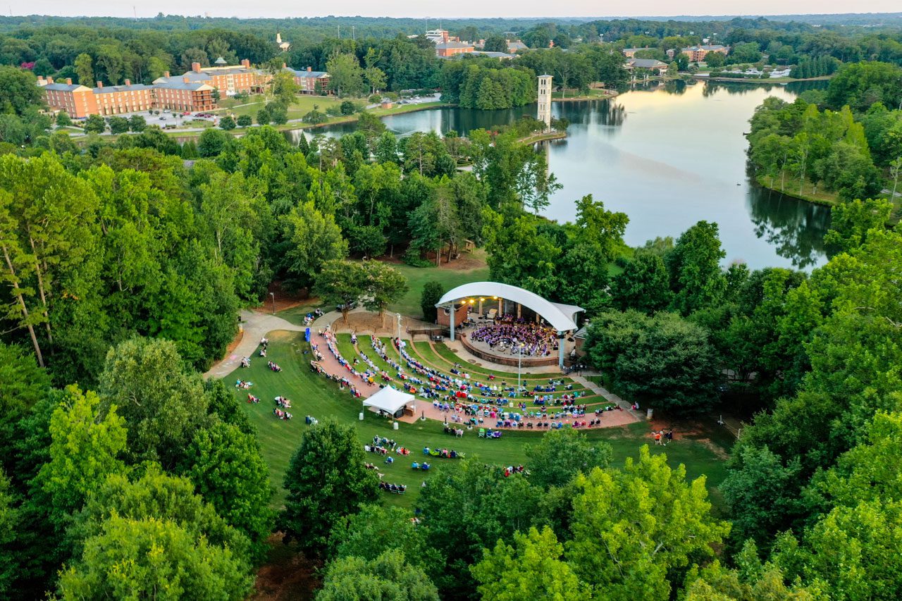 Arial view of the Furman amphitheater during a live concert