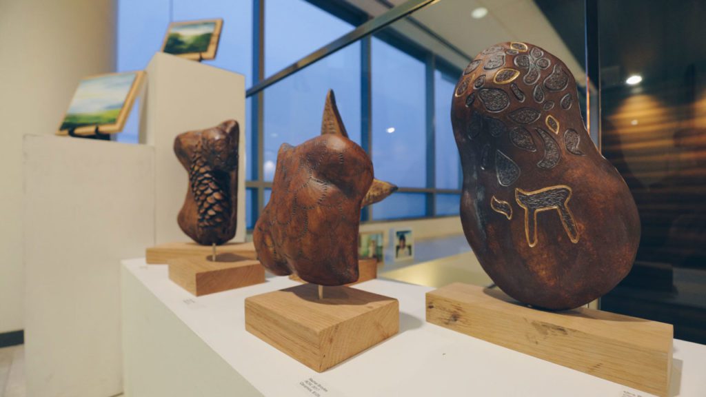 Wooden sculptures on display