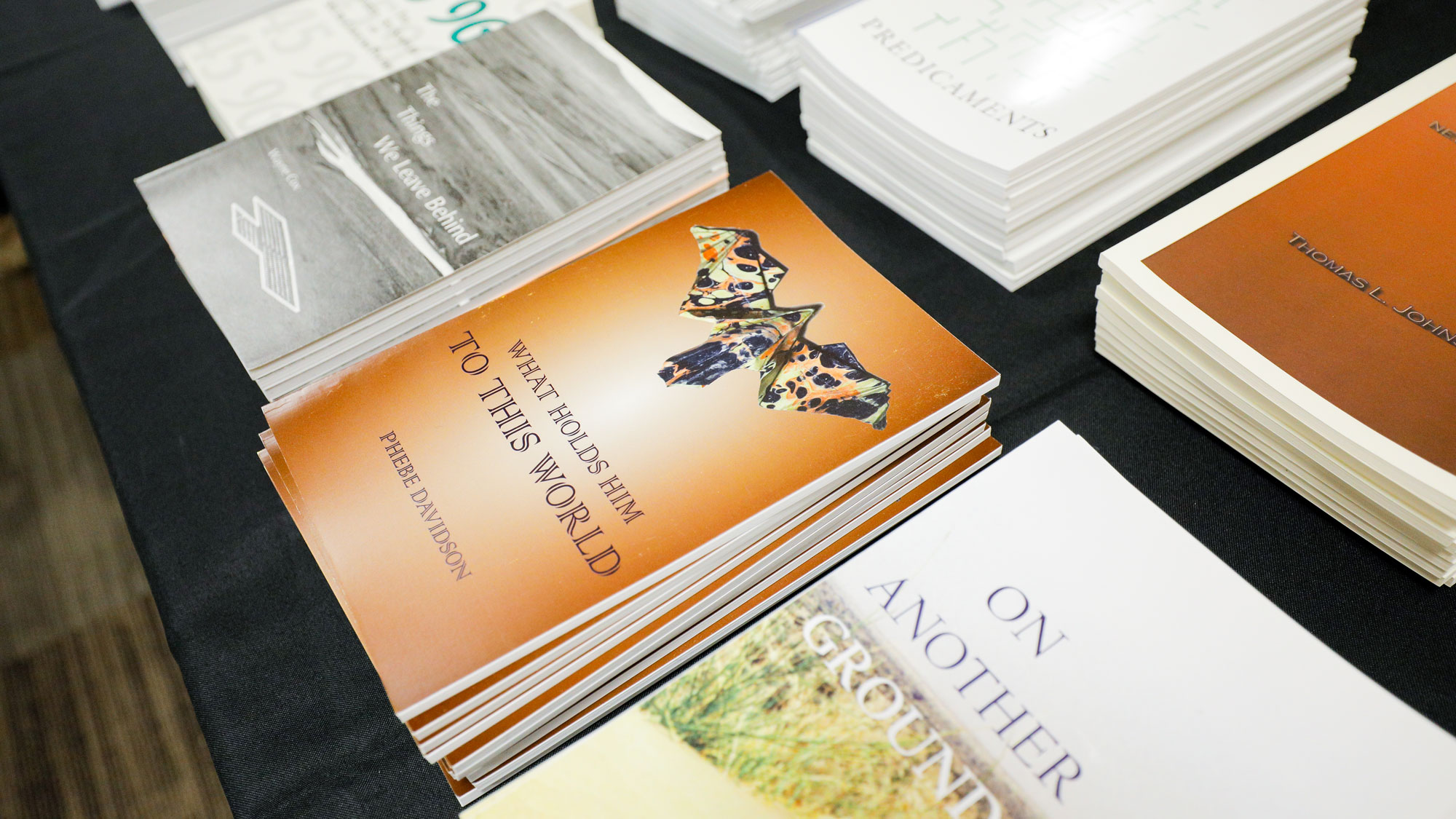 Books and pamphlets on a table