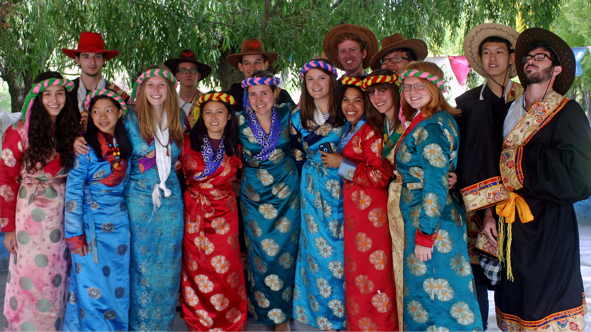 Students wearing traditional clothes in Tibet