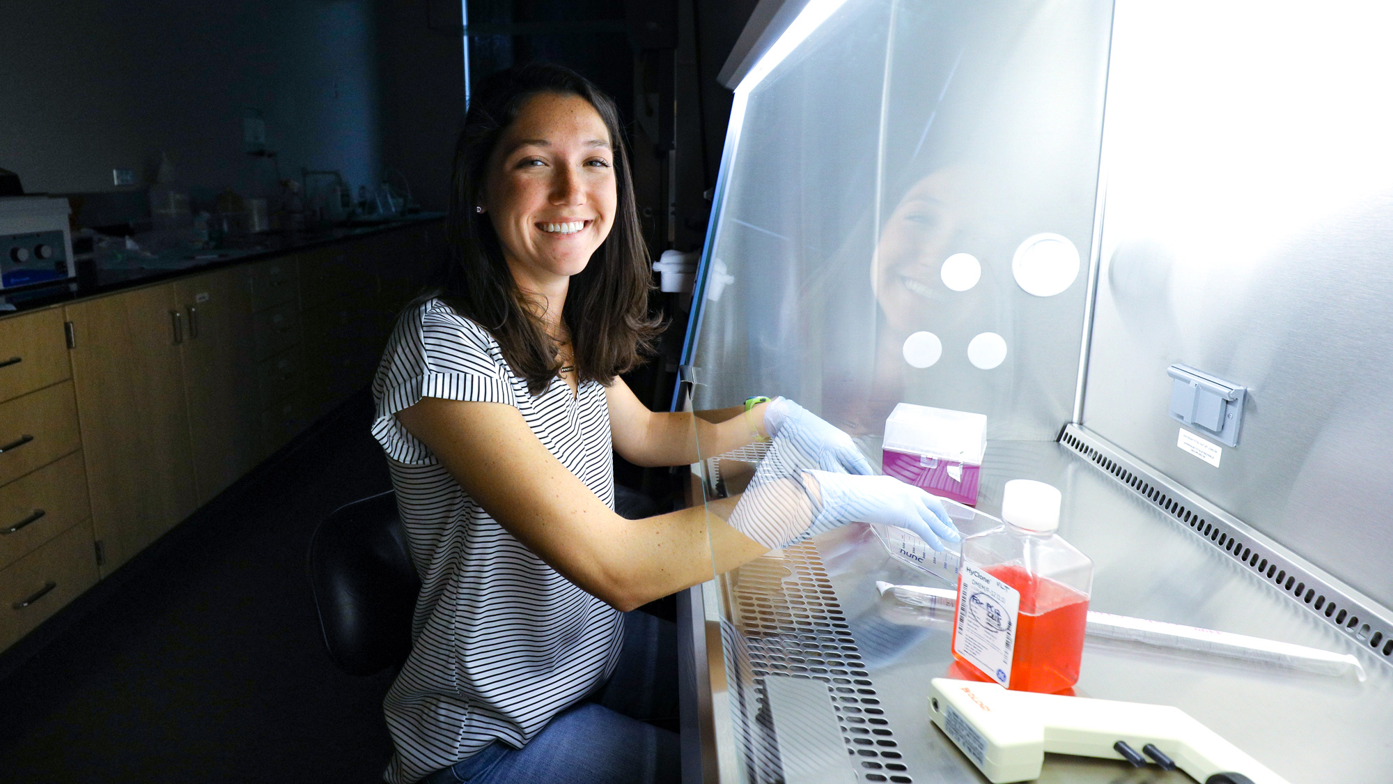 Ansley Ulmer working within the hood in the lab