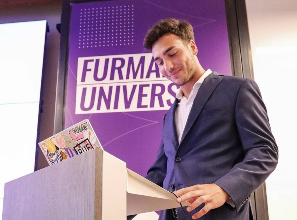Student giving presentation