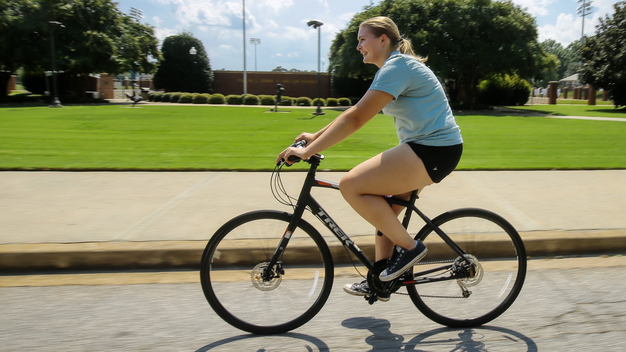 Student riding bicycle