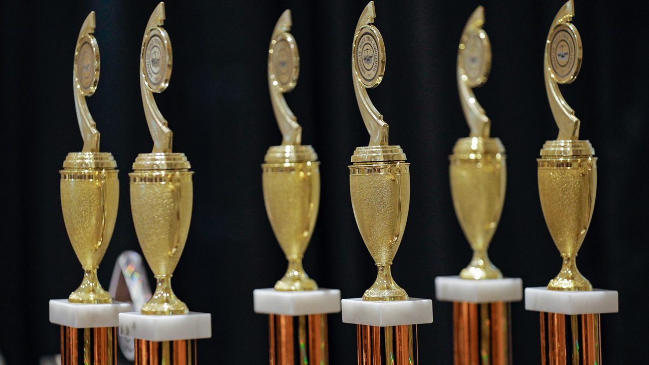 Trophies lined up