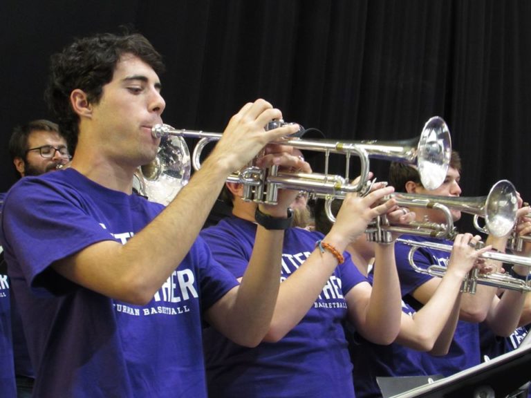 image of pep band trumpets