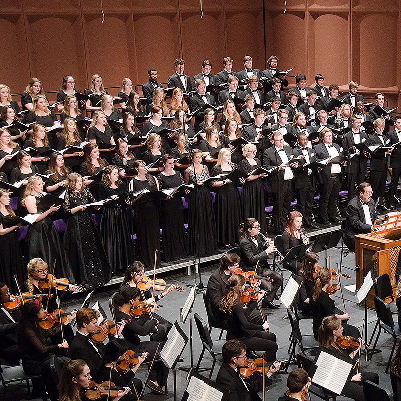 image of oratorio chorus on risers in mcalister auditorium