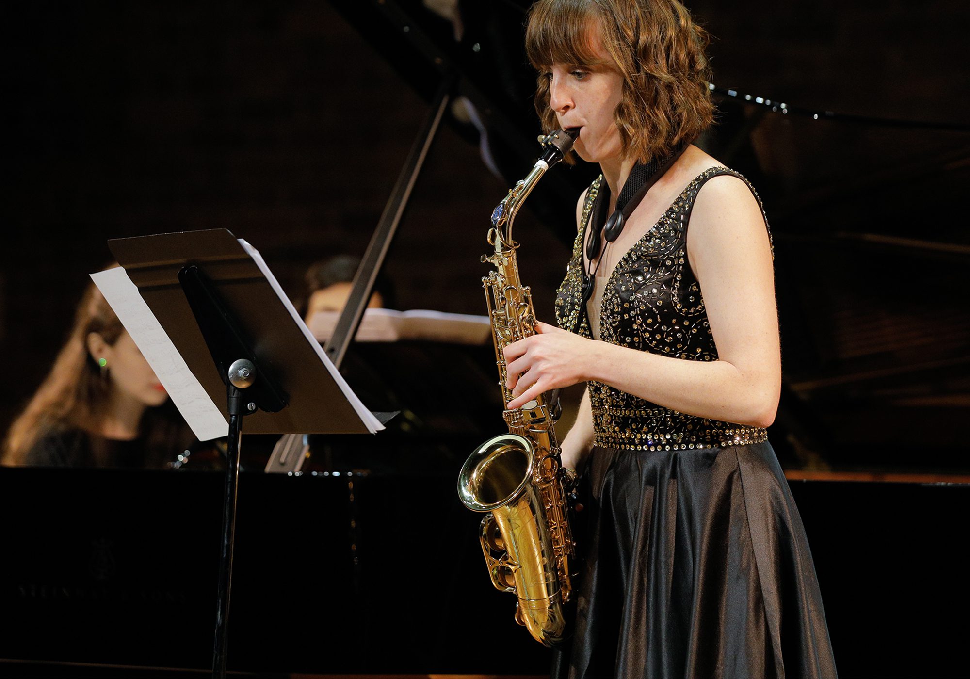 image saxophone student performing in daniel recital hall