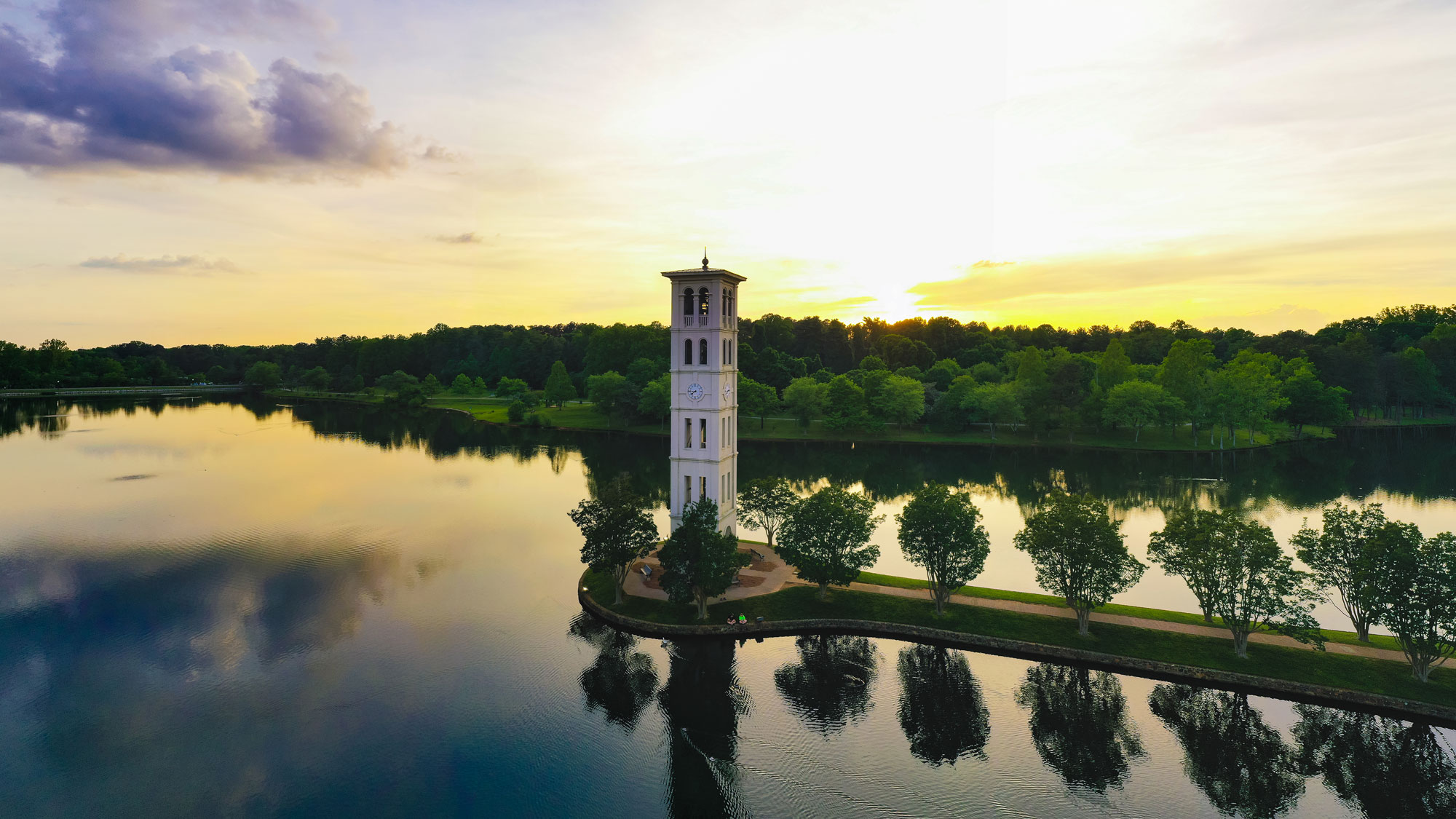 Bell Tower aerial view at sunset