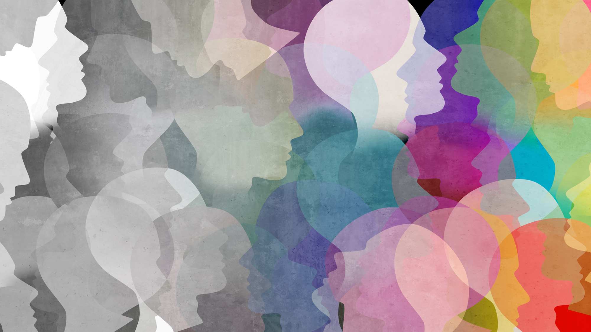 colorful human heads in abstract art