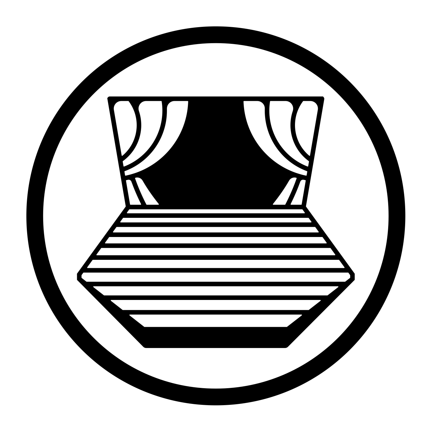 Furman Theatre logo - black and white thrust stage
