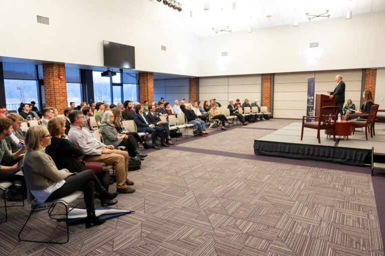 Attendees of Furman event with Sarah Gustafson and Olivier Zunz