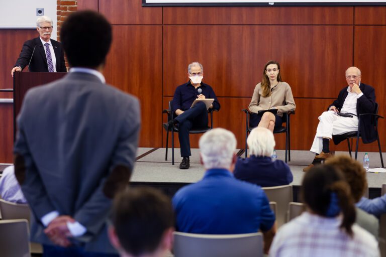 Olivier Zunz takes questions at Tocqueville Center talk