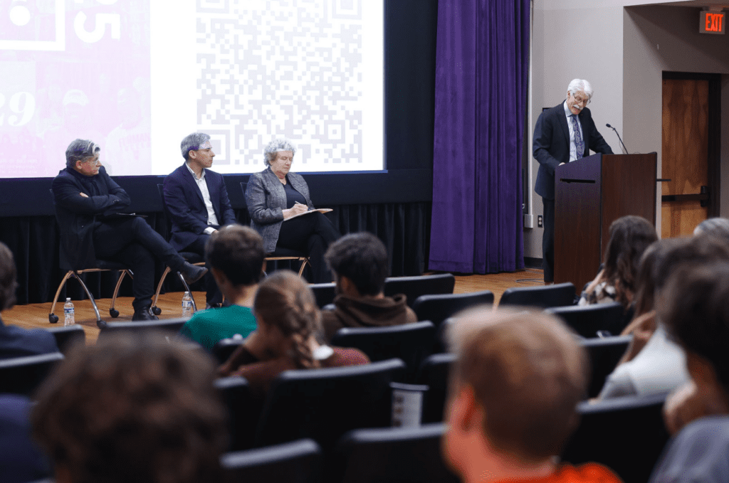Tocqueville Center Director Brent Nelsen stands with panelists Pippa Norris, Eric Kaufmann, and Jan-Werner Müller at the Populism: On Discourse event.