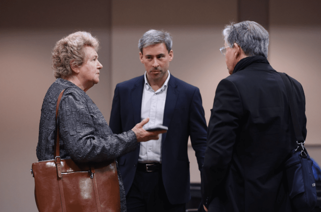 Professors Pippa Norris, Eric Kaufmann, and Jan-Werner Müller converse on stage during the Populism: On Discourse event at the Tocqueville Center.