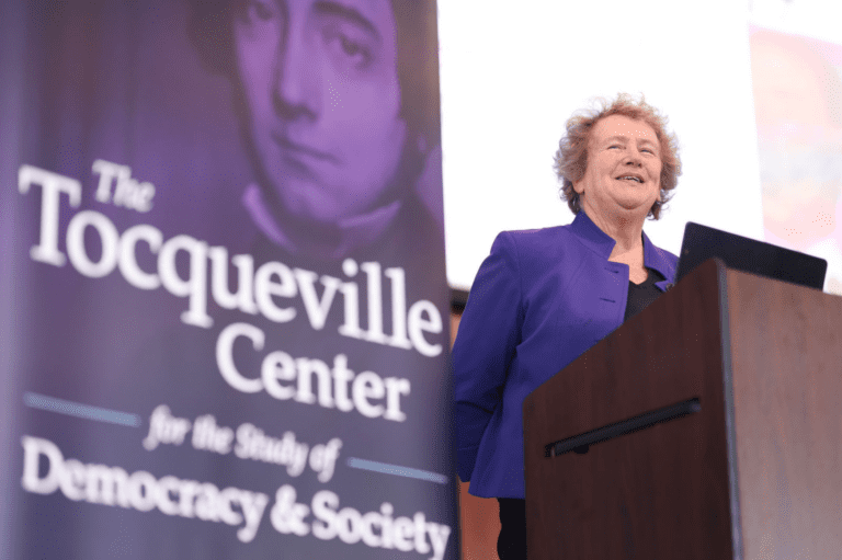 Pippa Norris speaking on authoritarian populism at the Tocqueville Center’s Populism in America event at Furman University.