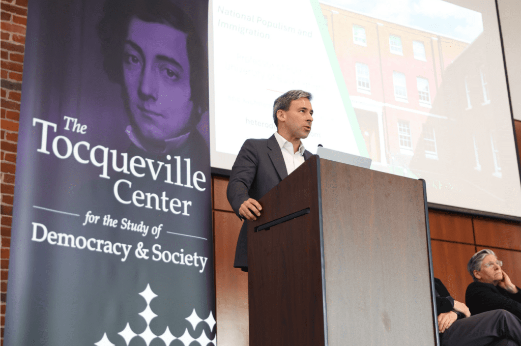 Dr. Eric Kaufmann speaking on immigration and populism at the Tocqueville Center 2025 lecture series