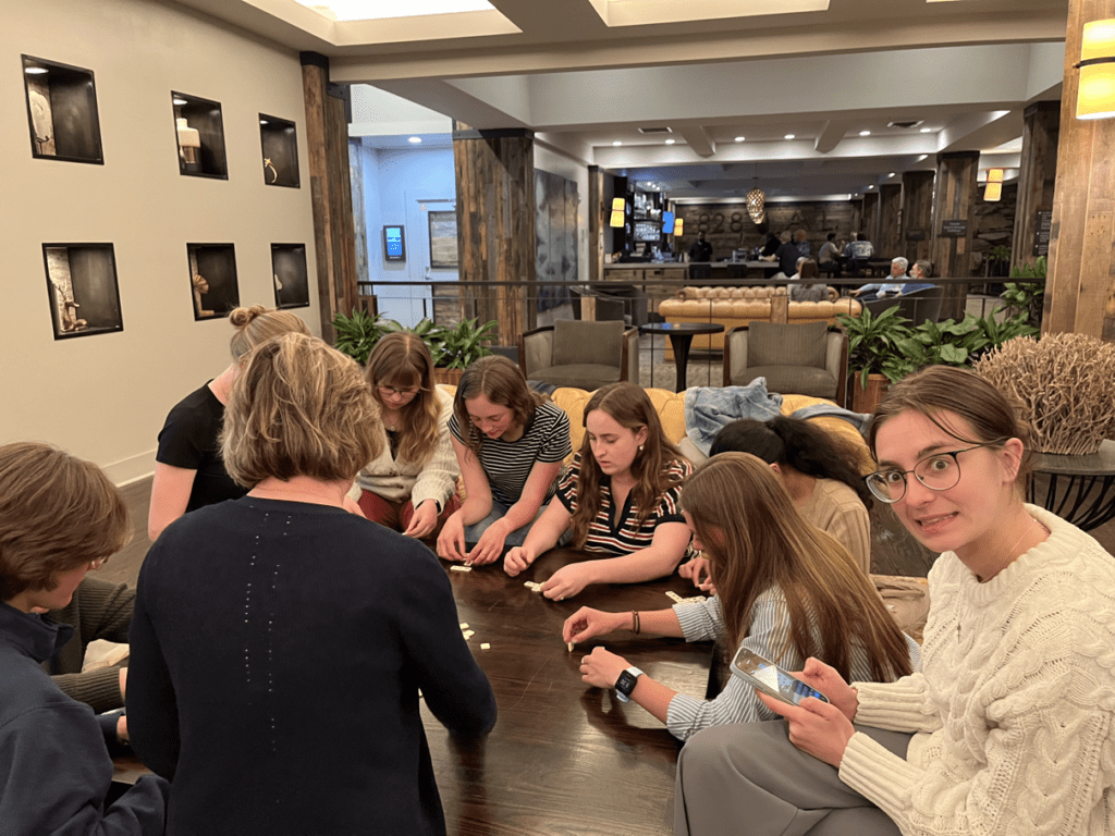 Tocqueville Fellows playing games between sessions at the Tocqueville Center retreat