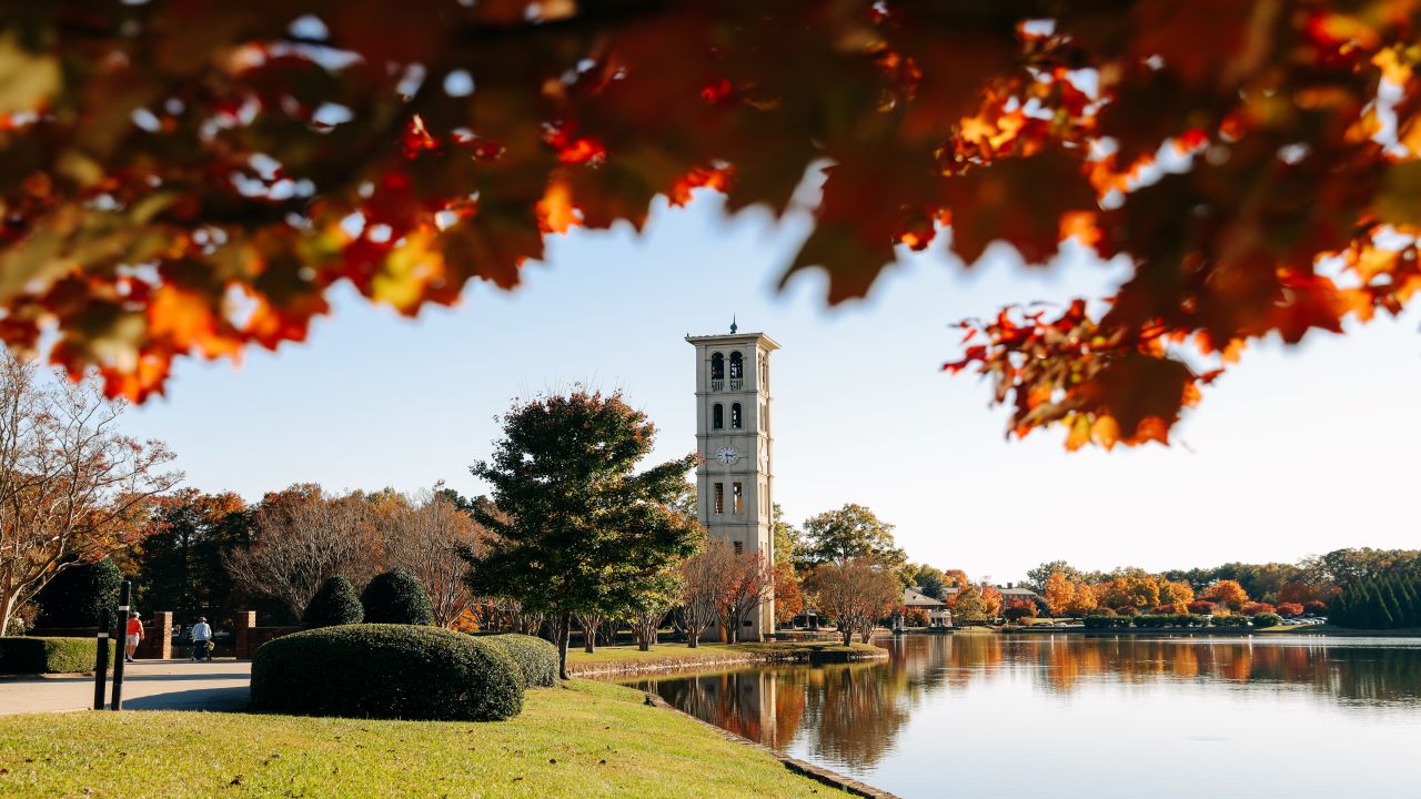 Furman bell tower in the fall