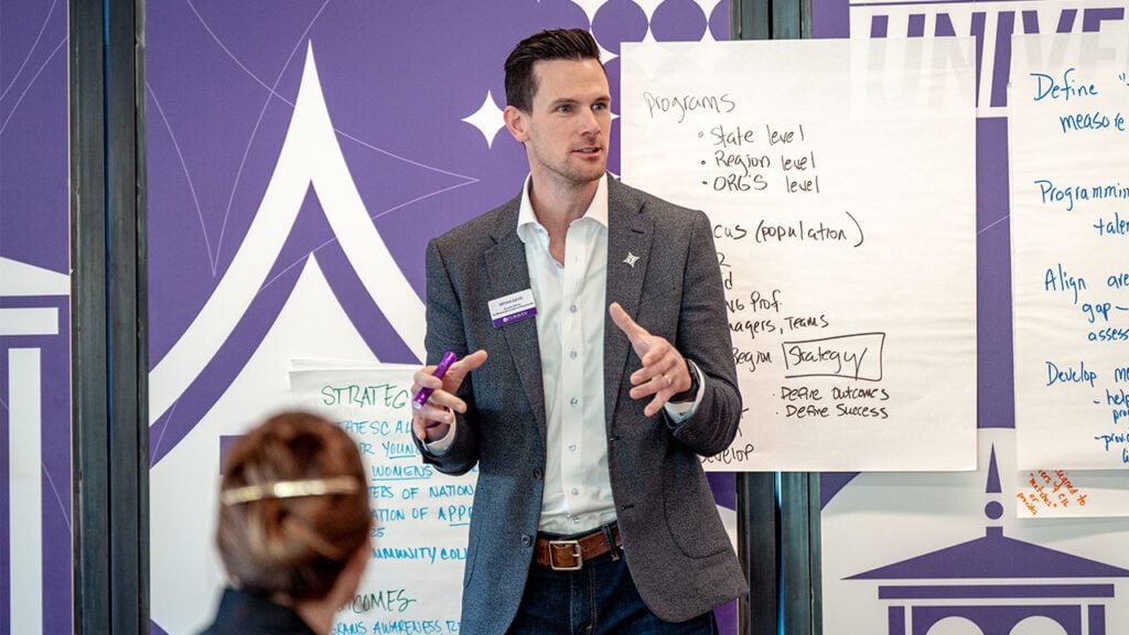 Bryan Davis speaks at an event