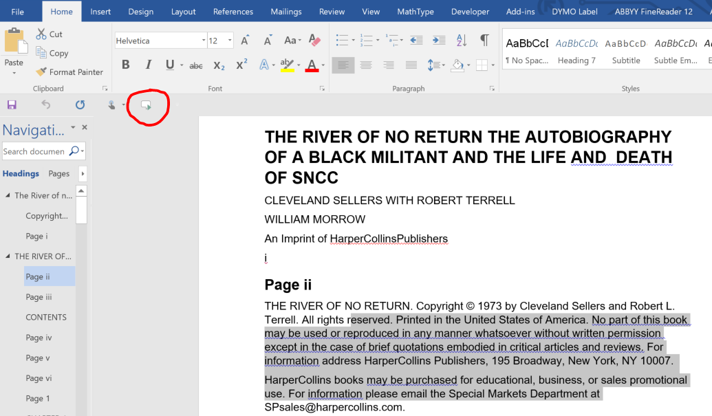 word document with a comment bubble with a play button circled