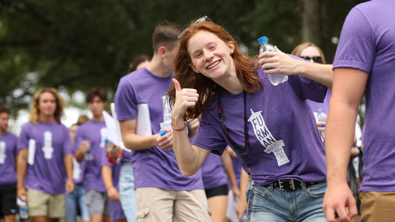 Furman student giving thumbs up