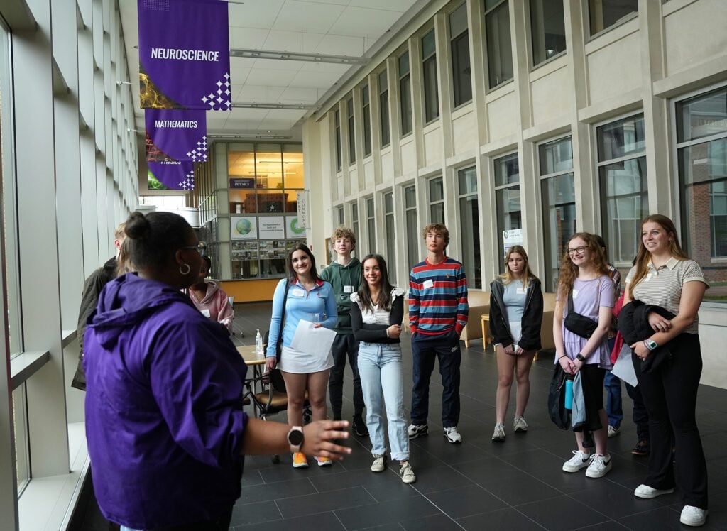 Group of students are guided through the Townes Science Center