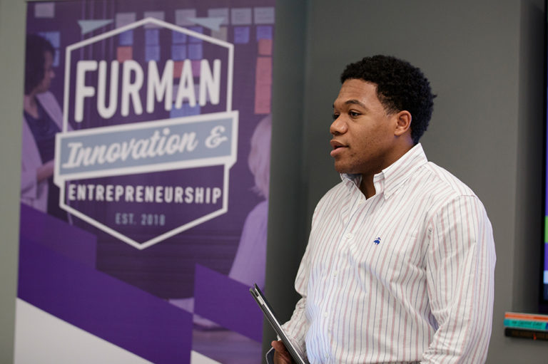 Student speaking at an Office of Innovation and Entrepreneurship event