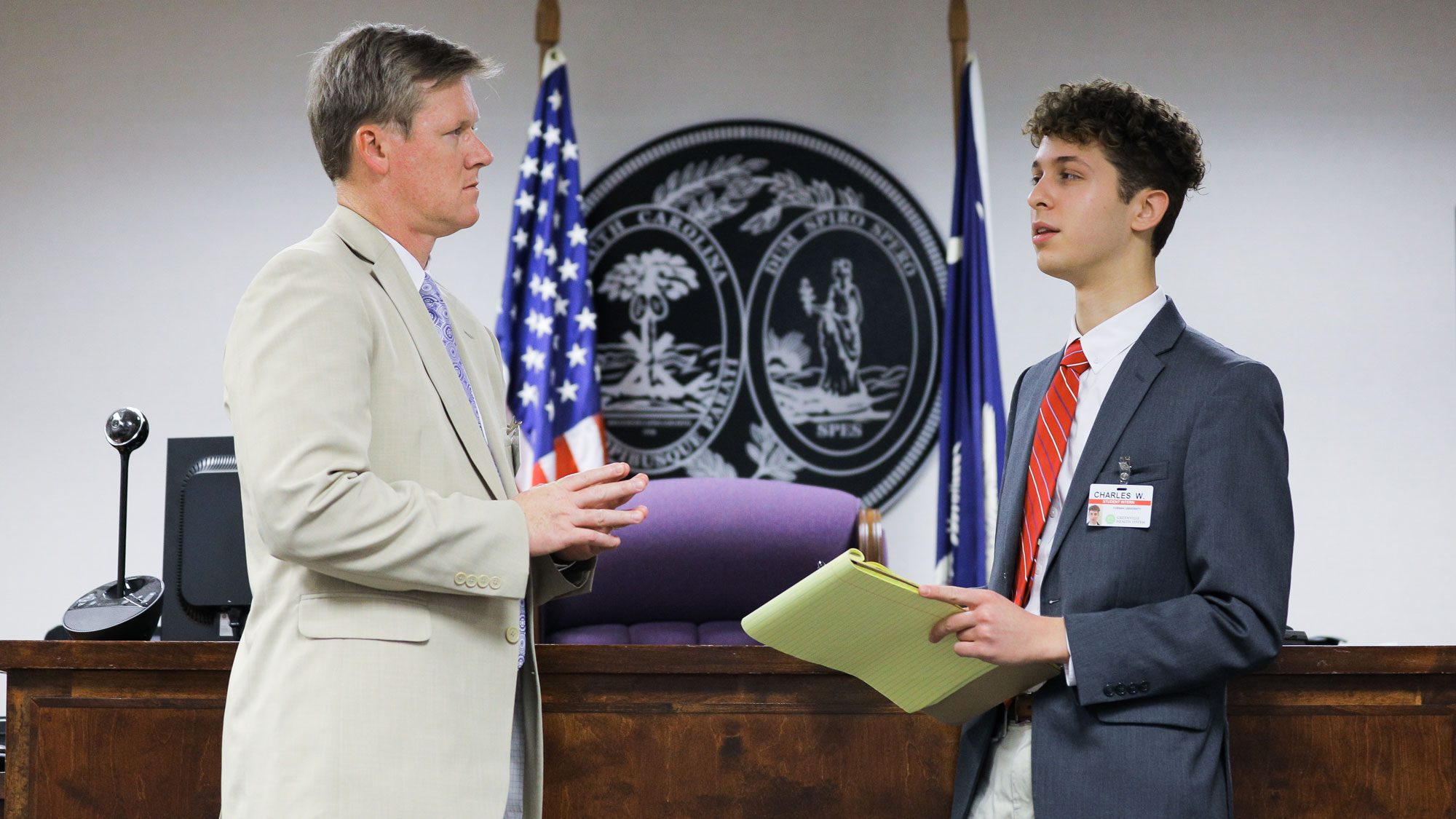 Student speaking to a lawyer