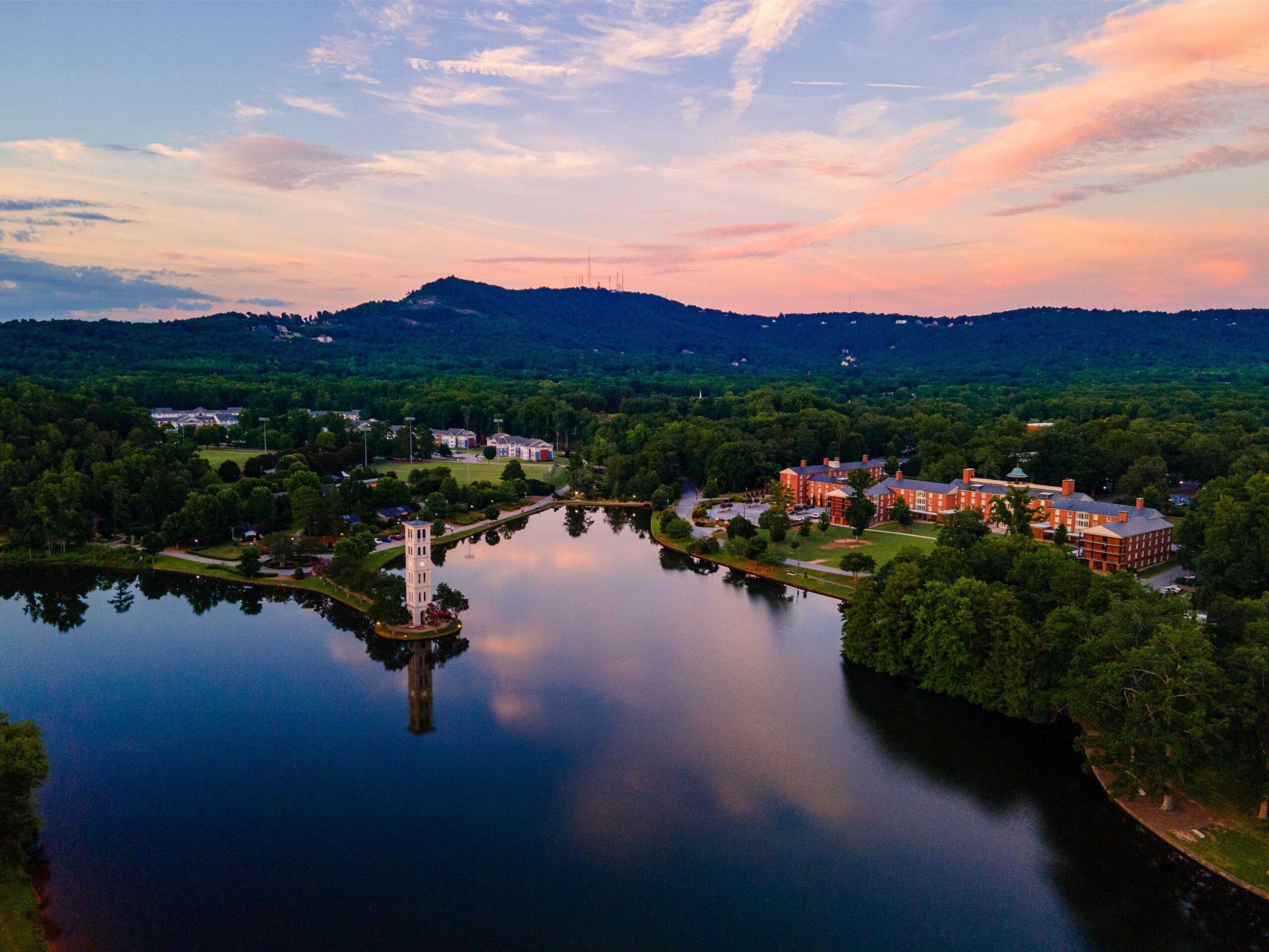 The Bell Tower during sunset on the evening of Thursday, July 11th, 2024, taken by drone.
