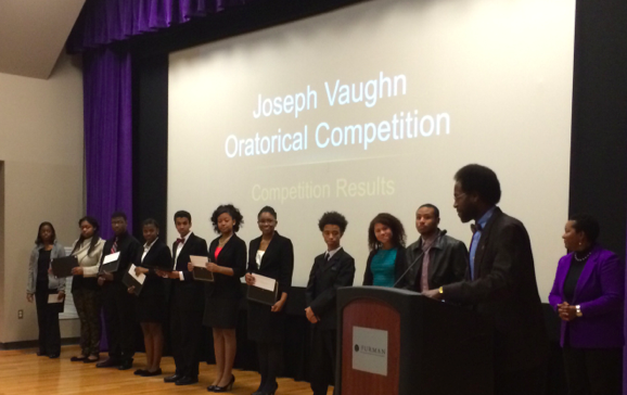 Joseph Vaughn Oratorical Competition taking place in Trone