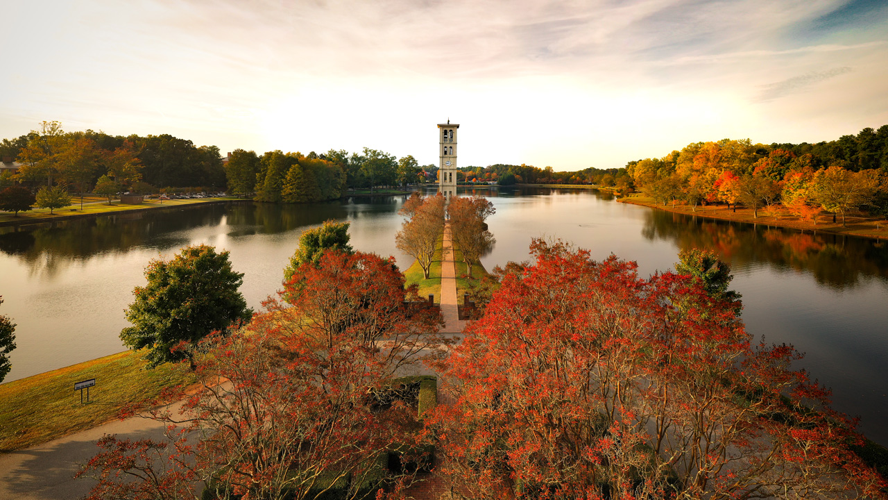 Furman bell tower in the fall