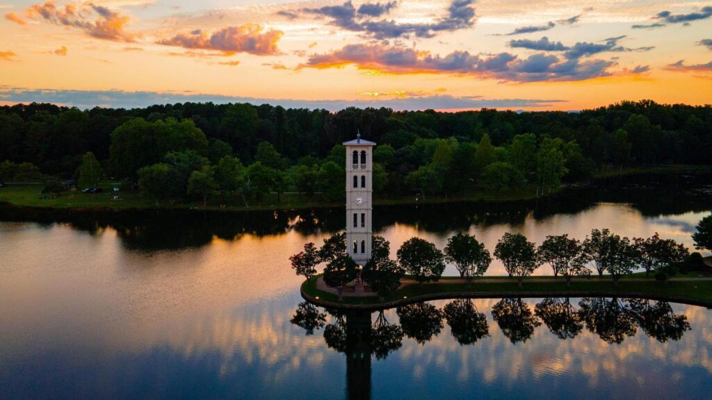 Furman belltower at sunset
