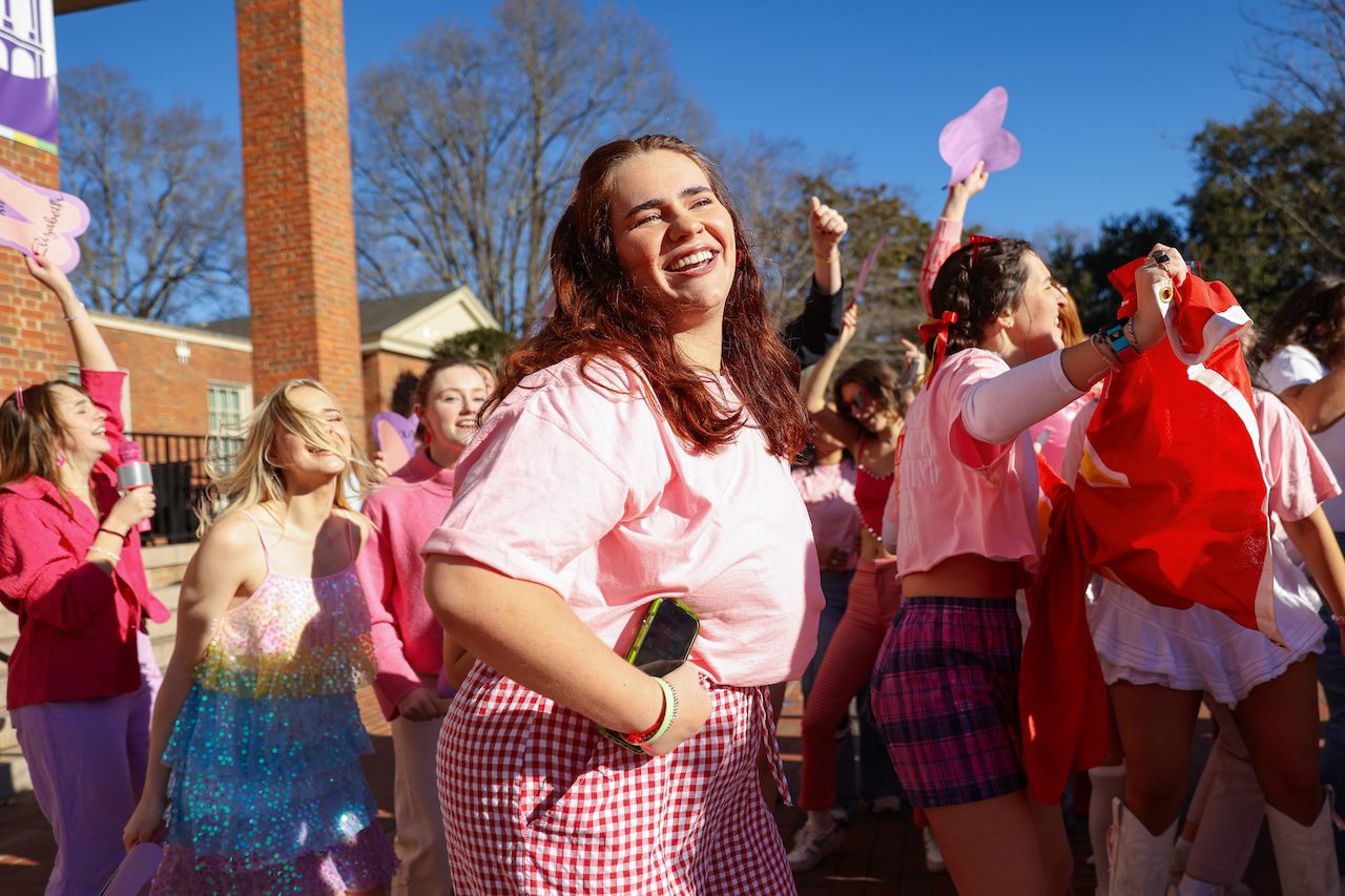 sorority student dancing at bid day
