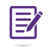 Purple icon of pencil and paper