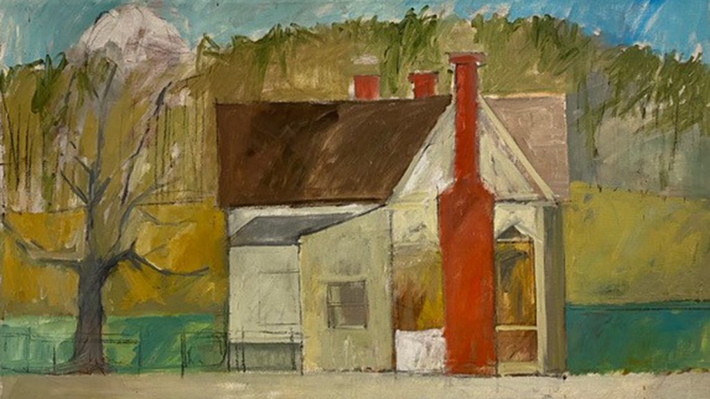 Acrylic painting, “Farmhouse,” 34 inches x 40 inches (1980s)
