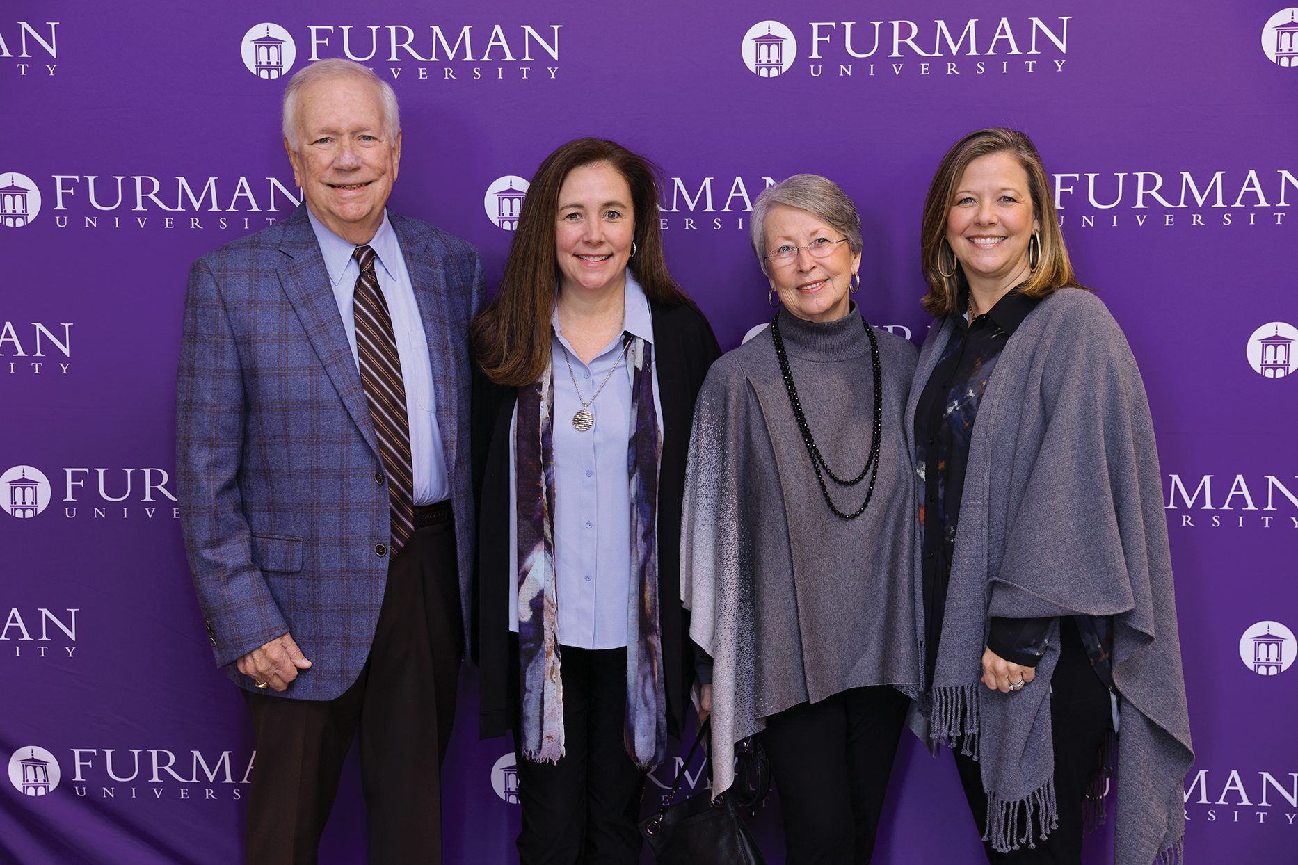 Celebrating the generosity of the Newsom family with their recent induction into the Benefactors Circle. From left: Raymond Newsom ’65, Christi Byron ’91, Carol Newsom ’66 and Julie Means.