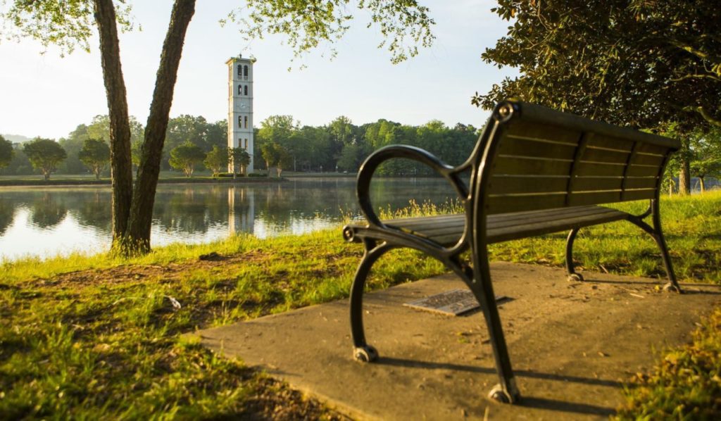Bench facing the Furman bell tower
