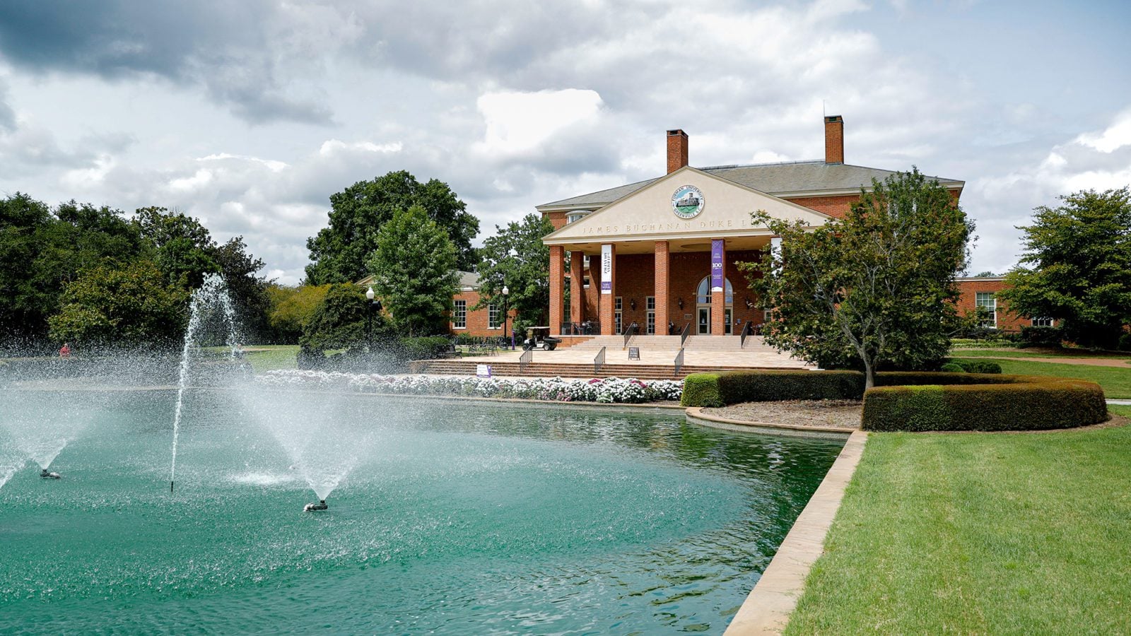 Duke Library and fountains