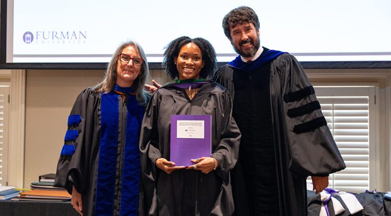 J. Ashli Neal with vice president for Academic Affairs and provost, Beth Pontari, and dean of faculty, Jeremy Cass