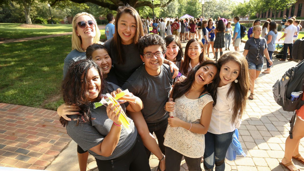 Students standing outside during the activities fair