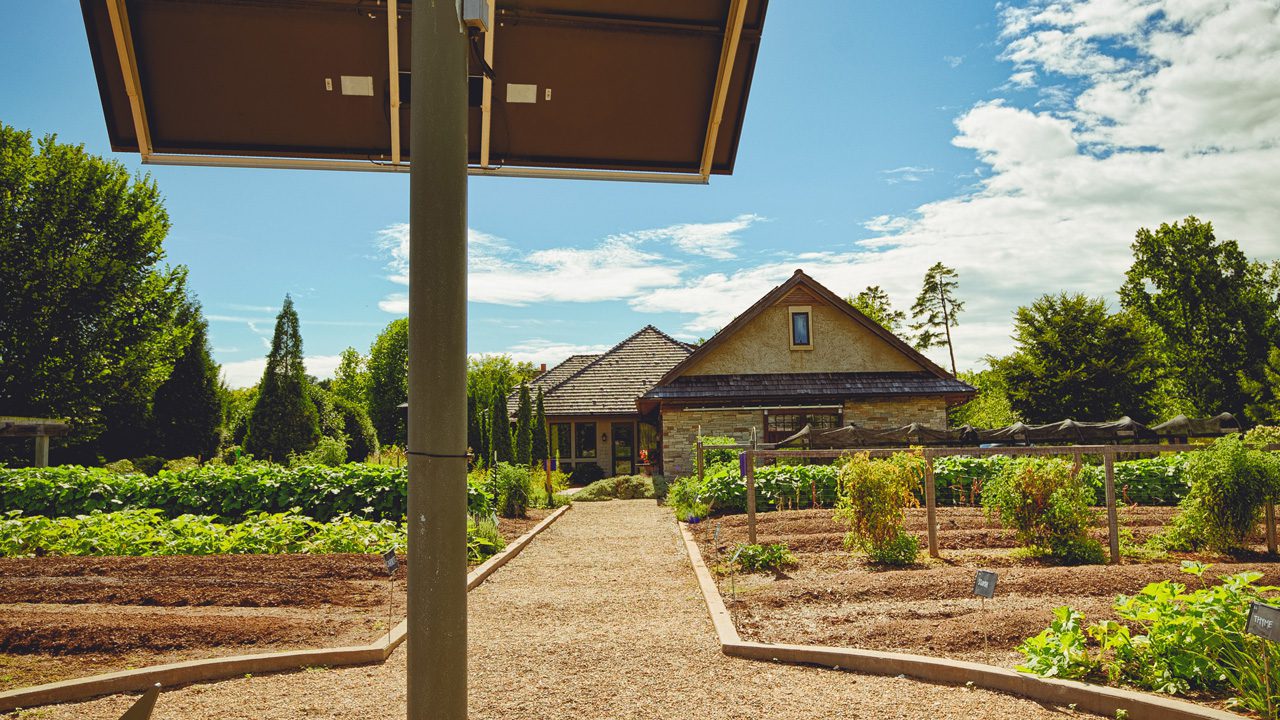 A solar panel at the institute’s 5-acre farm, together with the other solar arrays, reduces the institution’s carbon footprint and moves the university toward carbon neutrality. 