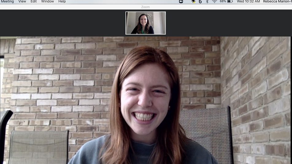 screen shot of student Catey Gans in a Zoom meeting with Rebecca Marion-Flesch. Jobs and COVID-19.
