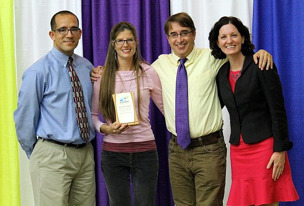 From left, Furman's Joey Espinosa, Kelly Grant Purvis, Wes Dripps, and AASHE Executive Director Meghan Fay Zahniser.
