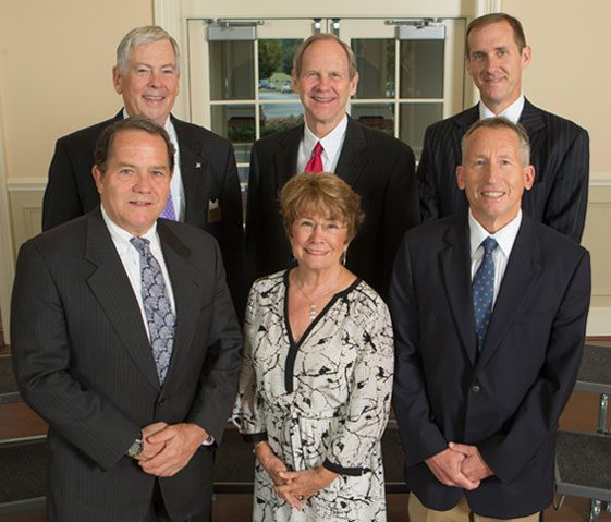 The new Furman trustees began their terms on July 1. From left to right, they are Rick Timmons, Susan Shi, Chris Borch, Don Anderson, Baxter Wynn and Sean Hartness.