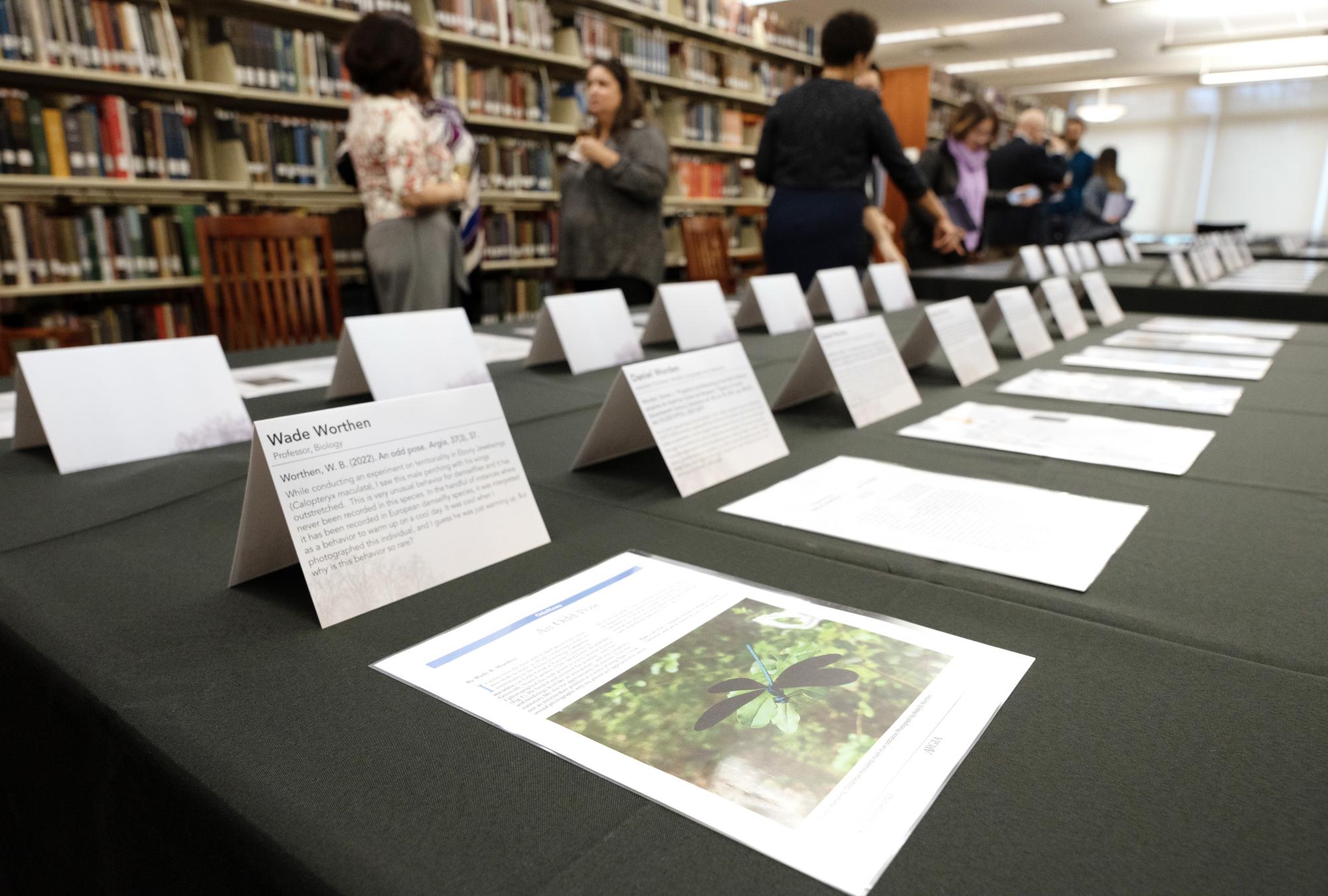 Scholarly and creative achievements were on display during the Faculty Scholarship Reception at the James B. Duke Library on Feb. 10.
