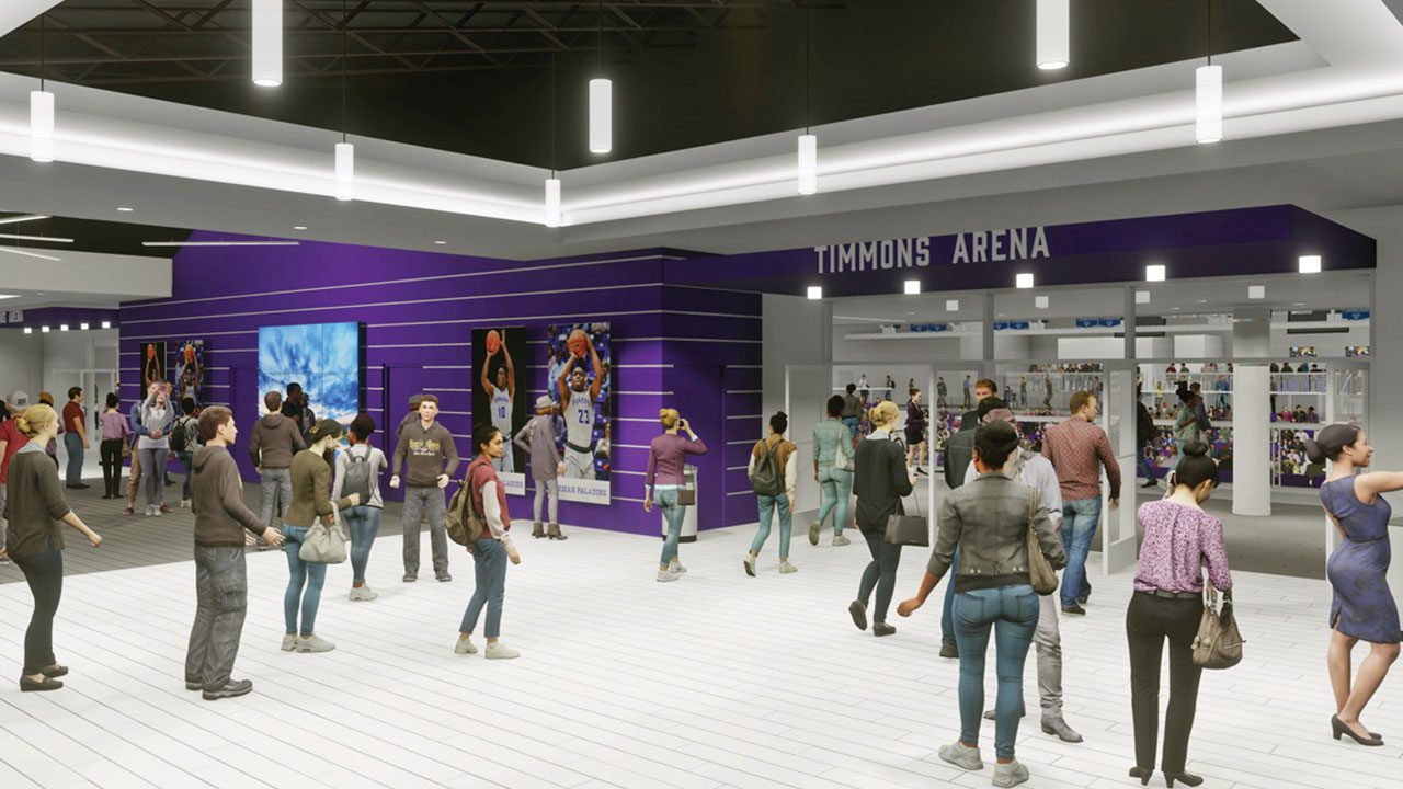 A rendering of the Timmons Arena lobby after renovations. / Betsch and Associates