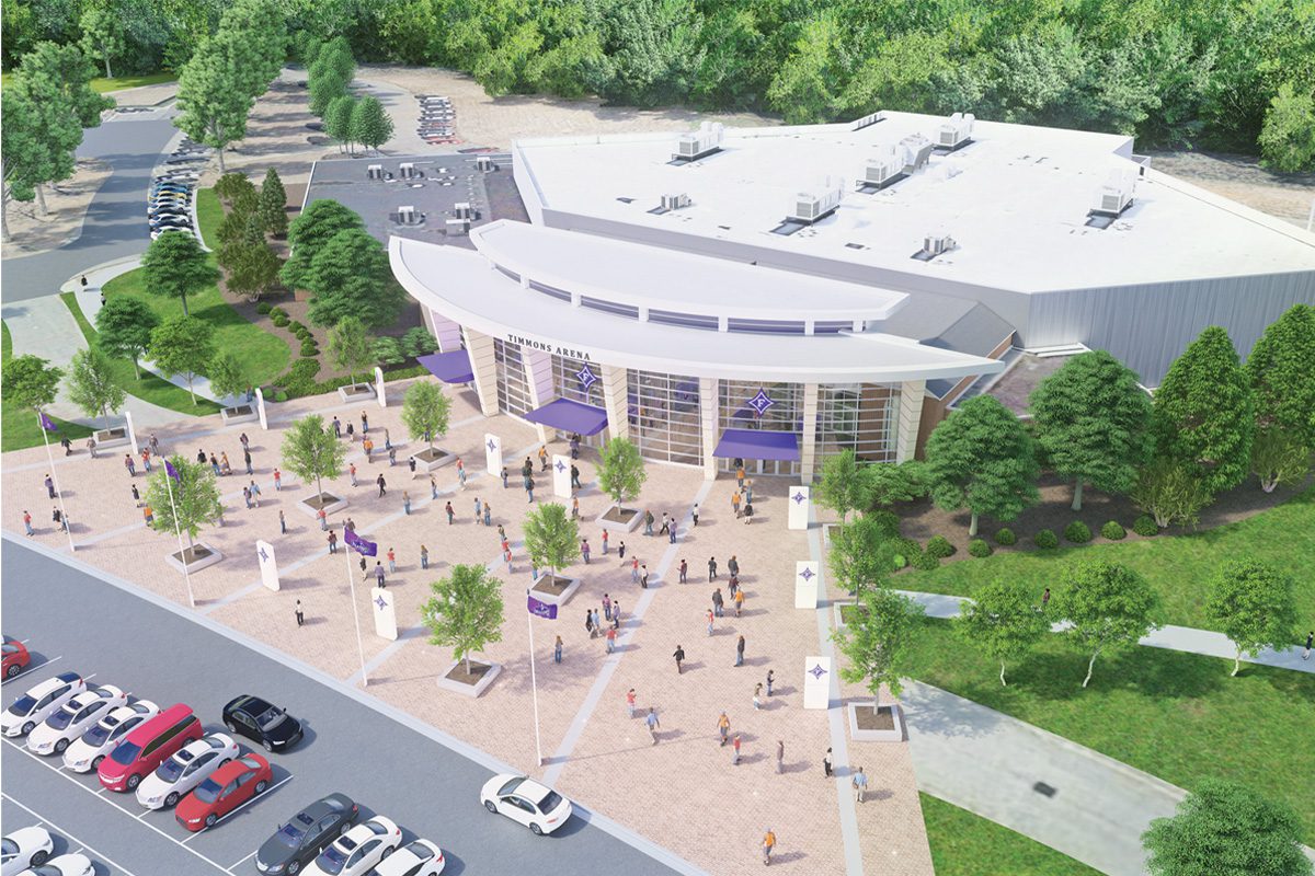 A rendering of the of Timmons Arena exterior after the renovation. / Betsch and Associates