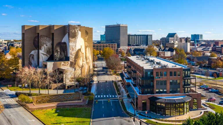 mural on canvas tower in greenville south carolina