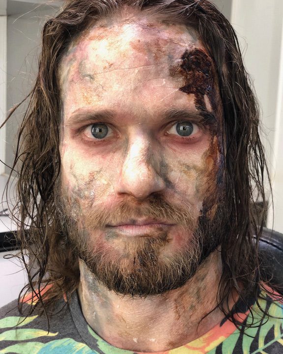 Erwin in costume for “Swamp Thing” in 2019