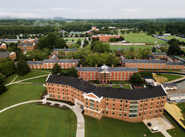 Aerial view of residence halls on the campus of Furman University.